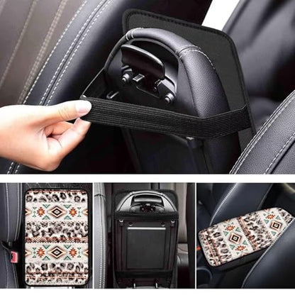 Wanyint Car Center Console Cover Anti-Slip Auto Armrest Cushion Cover Seat Box Pad Universal Fit for Most Vehicles, Aztec Leopard Print Beige - color: Aztec Leopard Print Beige