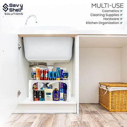 Expandable Under Sink Organizer and Storage I Bathroom Under the Sink Organizer Kitchen Under Sink Shelf I Cleaning Supplies Organizer Under Sink Storage I EXPANDABLE HEIGHT DEPTH & WIDTH