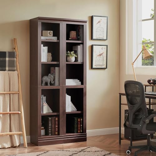 JAHRSTIM Halston Bookshelf, 5-Tier Tall Narrow Storage Shelf, Slim Adjustable Open Shelving Unit for Living Room Bathroom Home Office Bedroom, Modular Bookcase, Dark Cherry - color: Dark Cherry, size: Narrow w/o Doors