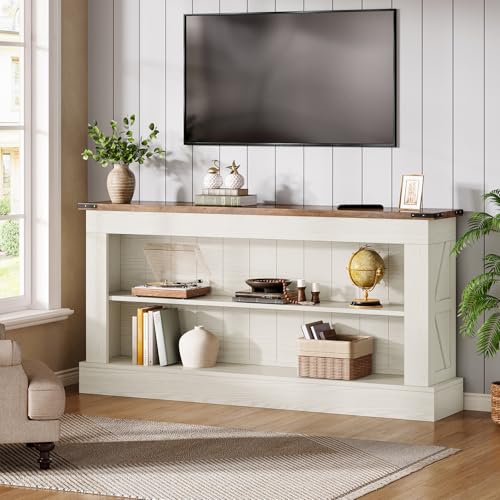 Tribesigns 63-Inch Long Console Table for Entryway, Narrow Long Entry Table with Shelves for Living Room, Farmhouse Sofa Console Behind Couch, for Foyer, Hallway, White and Brown - color: White and Brown