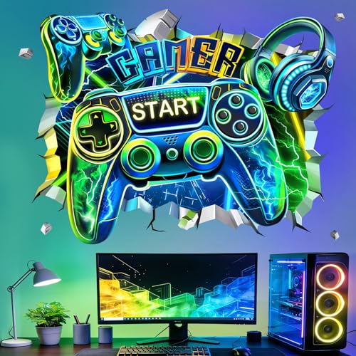 decalmile Large 3D Game Wall Stickers Gamer Controller Video Gaming Wall Decals Boy Bedroom Teenagers Playroom Home Decor