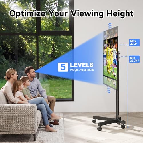 XINLEI Mobile TV Stand on Wheels for Most 21-60 Inch Flat/Curved Screens TVs, Height Adjustable Rolling TV Cart, up to 77 lbs, Max VESA 400x400, ML55SE - color: Black Standard