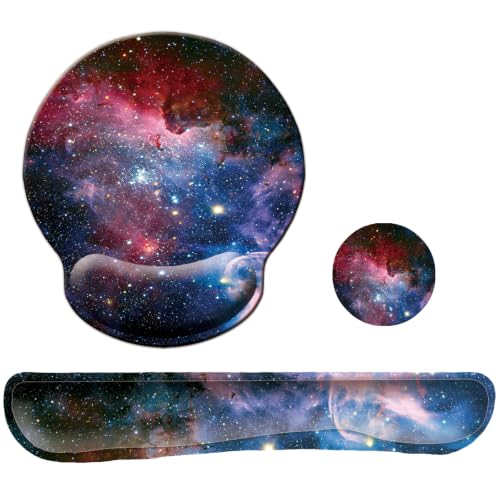 Keyboard Wrist Rest Pad Mouse Pad with Wrist Support Set of 3, Mousepad with Non-Slip Rubber Base, Ergonomic Memory Foam Mouse Wrist Cushion Support for Home Office Laptop Computer, Starry Sky - color: Starry Sky Colorful