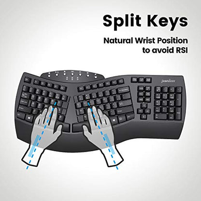 Perixx PERIBOARD-512B Wired Ergonomic Keyboard - Split Keyboard, Wrist Rest, Natural Typing - Wired USB Connectivity - US English - Black - color: Black