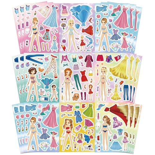 Stickers for Kids, 24 Sheets Dress Up Stickers for Girls, Make Your Own Fairy Princess Sticker, Birthday Party Favor, Classroom Rewards, Art Craft - style: Dress Up