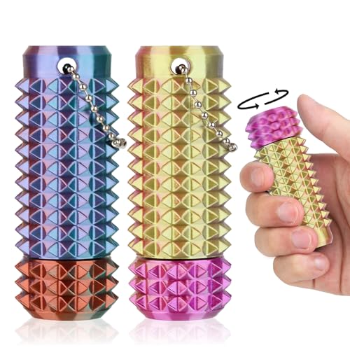 Little Ouchies Pain Stim Fidget Toy, 3D Printed Pocket Spiky Keychain with Clicker Button Spinner Sensory Toys for Anxiety Focus & Stress Reduction Novelty Gifts(Blue Yellow + Copper Green) - color: Blue Yellow + Copper Green