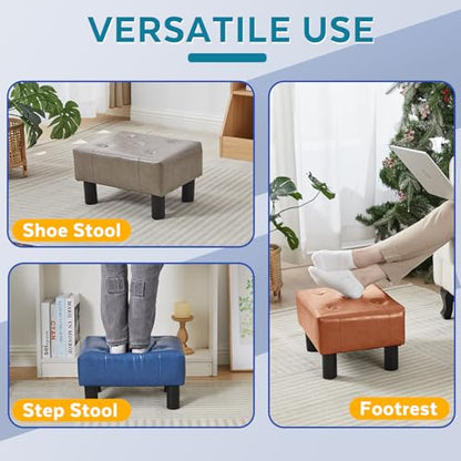 Small Foot Stool Ottoman, Faux Leather Footstool Ottoman Foot Rest for Couch, Rectangle Footstools and Ottomans Small for Living Room, Entryway and Bedroom (Bright Brown) - color: Bright Brown