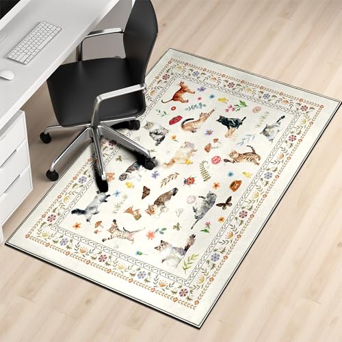 Office Chair Mat,48"x36"Floor Protector,Cute cat Desk Chair Mat,Chair Mat for Hard Wood and Tile Floor Chair mats - color: Off-white