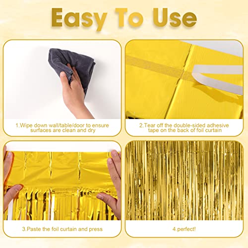 Voircoloria 3 Pack 3.3x8.2 Feet Gold Foil Fringe Backdrop Curtains, Tinsel Streamers, Fringe Backdrop for 2025 New Years Eve, Graduation, Birthday, Baby Shower, Gender Reveal, Disco Party - color: 05 Gold