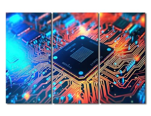 Circuit Board Framed Wall Art Database Concept Canvas Art Wall Decor Digital Chip Wall Art for Living Room Modern Home Decor Pictures Posters Stretched and Framed Ready to Hang (60"Wx40"H - color: Artwork-06, size: 60"Wx40"H