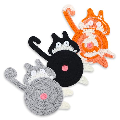 Cat Coasters, 3PCS Cat Gift for Cat Lovers, Gift for Her, Funny Gifts, Coasters for Drinks (Black & White, Orange, Grey & White) - color: Cat Coasters B