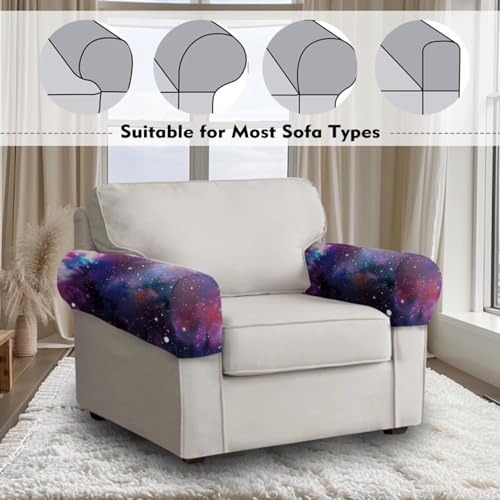 Galaxy Space Print Armrest Covers for Chairs, 2 PCS Stretch Furniture Protector for Recliner, Curved, Square, Stain Resistant Couch Armrest Covers - color: Galaxy Space