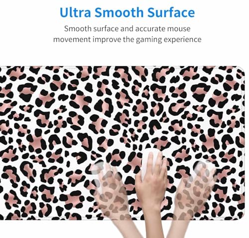 Gaming Mouse Pad, Large Mouse Pads for Women, Non-Slip Rubber Base Mousepad, Keyboard Mouse Mat, Desk Pad with Stitched Edges, 35.4x15.7inch Leopard Skin Rose Gold Pattern - color: Leopard Skin Rose Gold Pattern, size: 35.4L x 15.7W inches