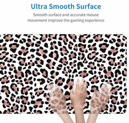 Gaming Mouse Pad, Large Mouse Pads for Women, Non-Slip Rubber Base Mousepad, Keyboard Mouse Mat, Desk Pad with Stitched Edges, 35.4x15.7inch Leopard Skin Rose Gold Pattern - color: Leopard Skin Rose Gold Pattern, size: 35.4L x 15.7W inches