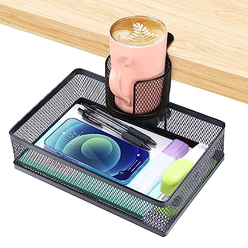 ROSYLINE 360°rotation under desk drawer, Drawer Under Desk Storage Organizer, Rotary Desk Storage Organizer with Cup Holder, Clamp Drawer Basket, sturdy and durable (black) - color: Black