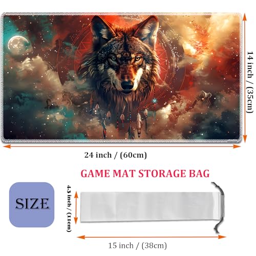 MTG Playmat, Smooth Surface Game Play Pad MTG TCG 24 x 14 inch with Storage Bag, Non-Slip Mouse Pad Card Fighting Game, The Dreamcatcher Wolf - color: The Dreamcatcher Wolf