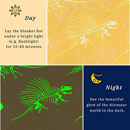 Gitrat Soft Blanket Dinosaur Fleece Blankets Kids Dinosaur Gifts for Boys 50"x60" - color: Yellow Dinosaur, size: Throw Size 50" x 60"(130 x 150 cm)