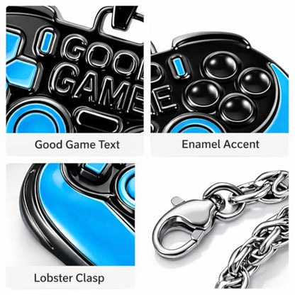 Game Controller Necklace – Symbol of Passion, Gaming, and Fun – Meaningful Gamer Pendant for Players, Streamers, and eSports Fans – Gift for Mom, Dad, Daughter, Son, Friend, Women and Men - color: Blue + Black