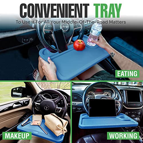 lebogner Steering Wheel Tray, Car Tray for Eating, Hook On Steering Wheel Desk for Food, Laptop and Car Accessories, Car Road Trip Must Haves Gadgets Car Table (Light Blue, with Tablet Slot) - color: Light Blue, With Tablet Slot