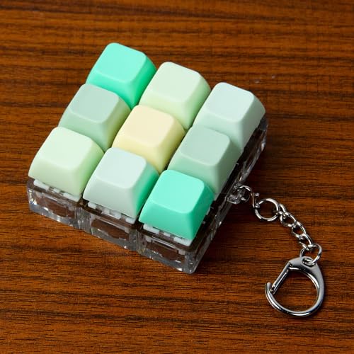 Keyboard Fidget Toy, Keyboard Keychain Fidget Toys, 9-in-1 Clicker Fidget Toy, Stress Relief Desk Decompression Button, Anxiety Relief Valentine's Day Gifts (5 Color-Mix Green Yellow) - color: 5 Color-mix Green Yellow