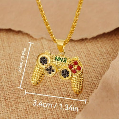 Unplated Alloy Chain - Fashion Gamer Controller Pendant Necklace for Men - Studded Gamepad Jewelry - Stylish Video Game Party Accessory