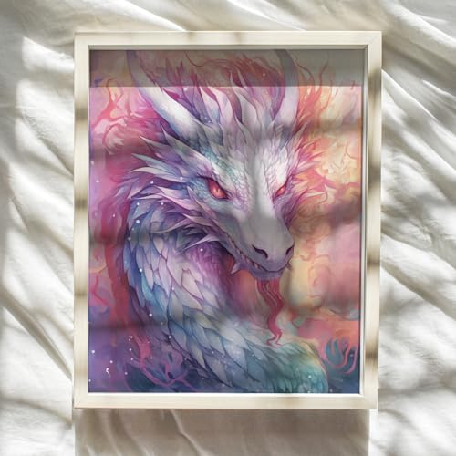 Fantasy Dragon Wall Art - Science fiction Mythical Creatures - Video game Room Wall Decor - Pink White Gamer Girl Room Decor - Sci Fi Wall Art Gaming Art Print - Dragon Art playroom Decor - Dragon Poster