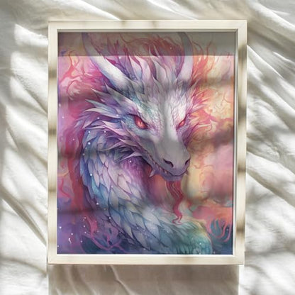 Fantasy Dragon Wall Art - Science fiction Mythical Creatures - Video game Room Wall Decor - Pink White Gamer Girl Room Decor - Sci Fi Wall Art Gaming Art Print - Dragon Art playroom Decor - Dragon Poster