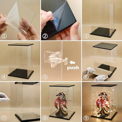 NONEMEY Clear Acrylic Display Case with Two Kind of Lights for 1000% Pop Mart，Dustproof Model Showcase Organizer Box, Display Case for Collectibles (21.2x21.2x30.7inch,54x54x78cm) - size: 21.2×21.2×30.7 inch, 54×54×78 cm