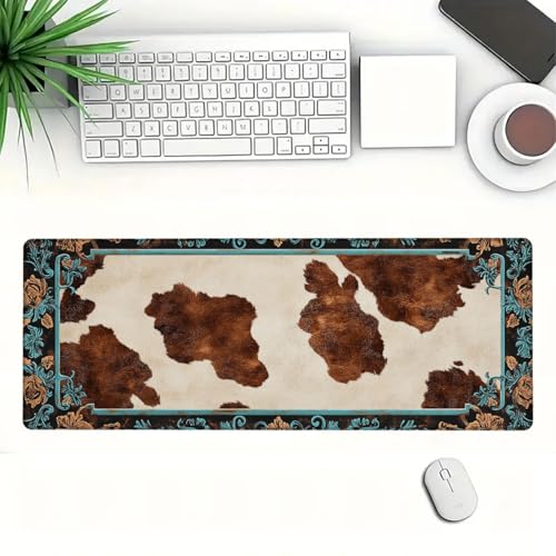 Western Highland Cow Desk Mat Gaming Desk Pad Large Mouse Keyboard Pad Cowhide Ranch Brown Desktop Mats Computer Keyboard Pad Mouse Mat Laptop Mat Office Home Decor 31.5" x 11.8" - color: Western Highland Cow, size: 31.5L x 11.8W inches