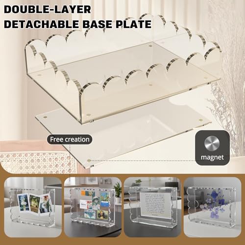Scalloped Acrylic Tray with Magnetic Mat - 7x5 inch Photo Display Tray, Customizable Vanity Tray for Bathroom Counter, Home Office Desk Organizer, Outdoor Serving Tray, Catchall for Jewelry & Keys - size: 7" x 5" x 2"