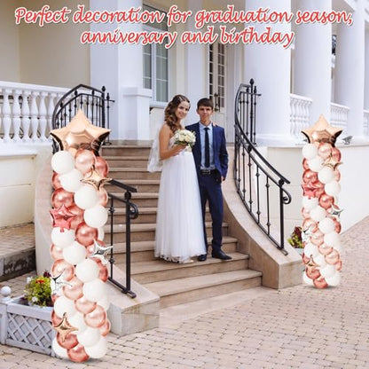 Gejoy 110 Pcs Champagne Rose Gold Balloons Column Stand Kit Adjustable Tower Stand from 1.4 to 6.6 ft with Bases for Back to School Wedding Birthday Baby Shower Party - color: Champagne, Rose Gold