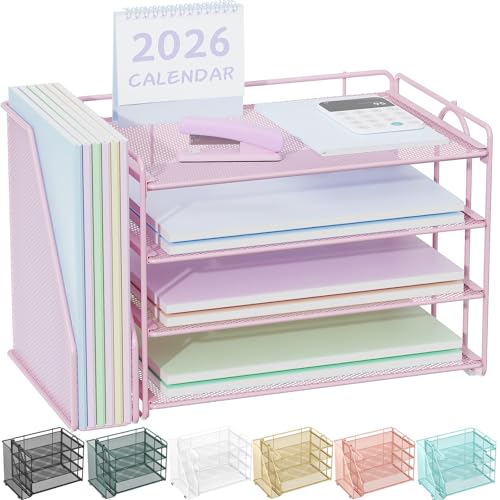 Spacrea Desk Organizers and Accessories, Paper Organizer for Desk with File organizer, Desk Accessories & Workspace Organizers for Office Supplies (Pink) - color: Pink