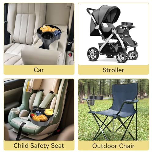 Car Seat Cup Holder for Kids - Kids Travel Tray with Snack Tray, CarSeats Snack Trays for Toddler, Car Cup Holder for Safety Seats, Fits Stroller & Booster (black) - color: black