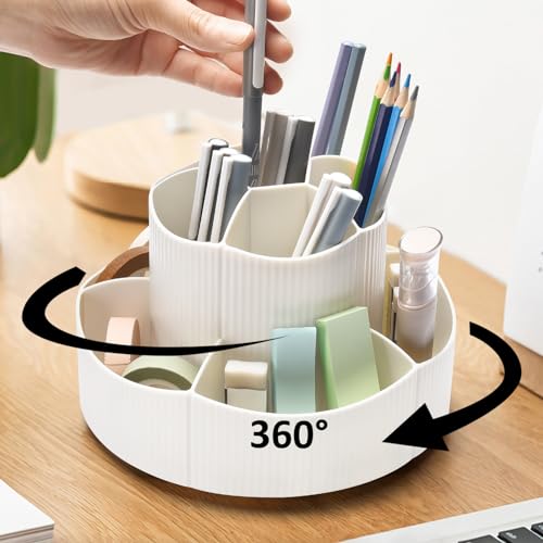 Rotating Desk Organizer, 360° Rotating Pencil Pen Holder for Desk, Desk Organizers and Accessories with 11 Slots Pencil Organizer, Art Supply Storage Box Caddy for Office (Beige) - color: 11 Slot-Beige