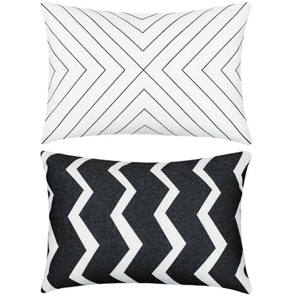 Juexica 2 Pack Chaise Lounge Pillow with Strap Outdoor Waterproof Beach Chair Neck Headrest Pillow Adjustable Elastic Band for Hammock Lumbar Recliner Pillows for Patio Pool Chair(Classic Black White) - style: Classic Black White