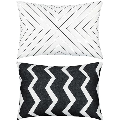 Juexica 2 Pack Chaise Lounge Pillow with Strap Outdoor Waterproof Beach Chair Neck Headrest Pillow Adjustable Elastic Band for Hammock Lumbar Recliner Pillows for Patio Pool Chair(Classic Black White) - style: Classic Black White