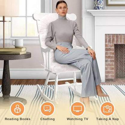 Rocking Chair Cushion - Chenille Fabric, High-Density Sponge, Durable Comfort Non-Slip Bottom Tufted Seat Pads with Ties, Chenille︱White, 44x19x4 inch - color: Chenille | White