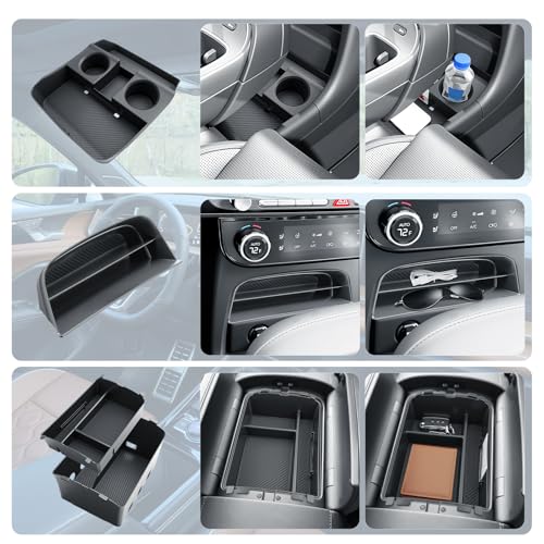 BIBIBO 4Packs for 2026 Hyundai Palisade Center Console Organizer 2026 Hyundai Palisade Calligraphy Console Tray 2026 Palisade Console Insert Tray 2026 Palisade (ONLY FIT Palisade Calligraphy) - color: Black-(Console Under+Insert shelf+Armrest Tray)