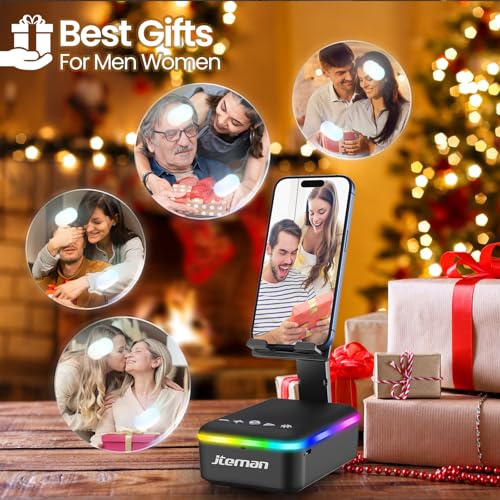 JTEMAN Gifts for Men Women,Cell Phone Stand with Bluetooth Speaker,LED Light,and Lanyard,Cool Tech Gadgets,Unique Birthday Gifts for Men Husband Mom Dad - color: Black
