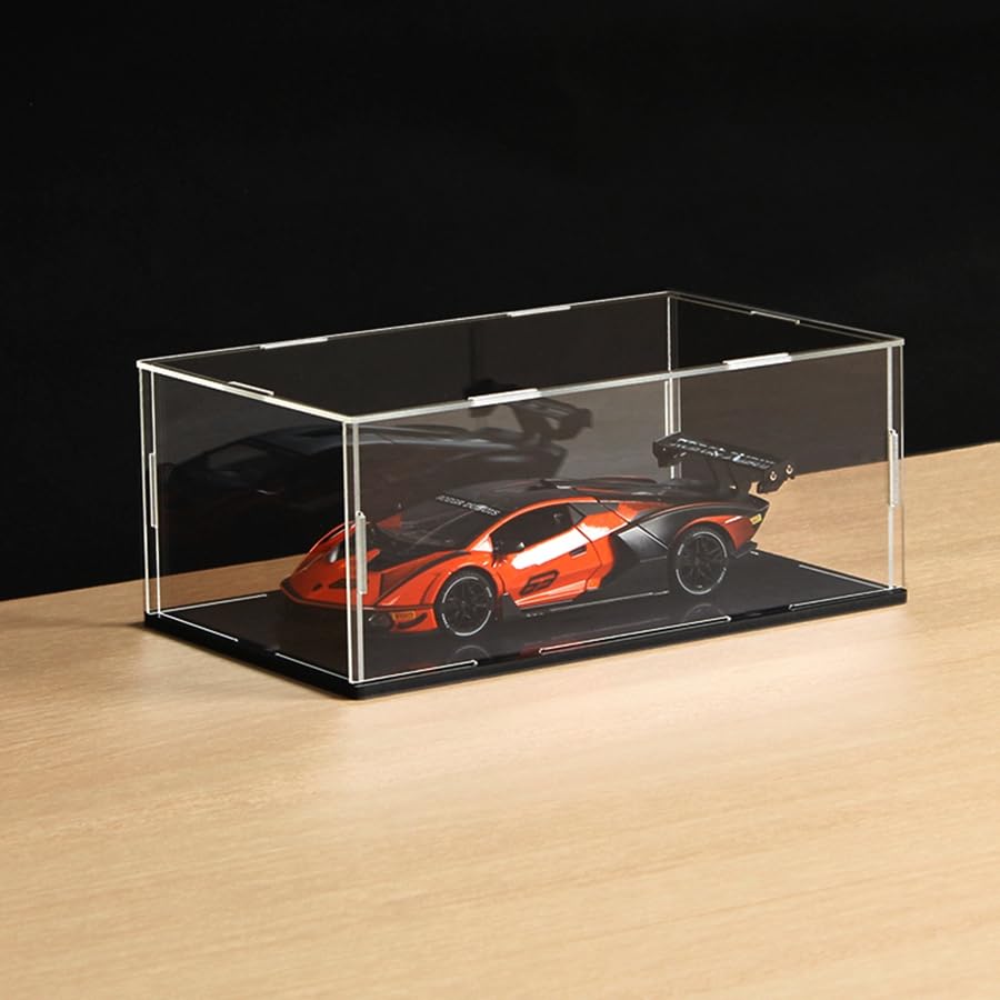 Clear Acrylic Display Case, 8*4*4inch (20*10*H10cm) | Assemble Cube Display Box, Black Base, Dustproof Protection, For Collectibles Memorabilia Figurines - size: 8 x 4 x 4 inches