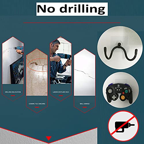 Universal Adhesive Game Controller Organizer Wall Mount and Clip for Xbox One PS4 Switch Pro - Headphone Holder - Easy to Install - 2 Pack
