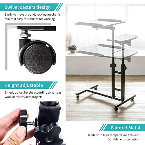 Overbed Table,Adjustable Laptop Desk with Cart, Computer Workstation, Bed Side Table, Tiltable Table and Mouse pad for Laptop-Marble White
