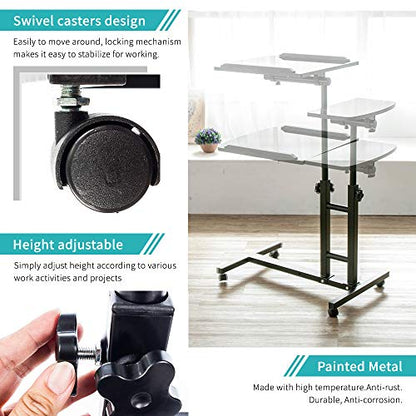 Overbed Table,Adjustable Laptop Desk with Cart, Computer Workstation, Bed Side Table, Tiltable Table and Mouse pad for Laptop-Marble White