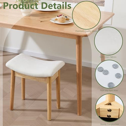 Royal Windsor Vanity Stool with Saddle Cushion, 18 Inch Makeup Vanity Chair for Living Room, Modern Foot Stool Ottoman Piano Bench,Small Upholstered Bench for Bedroom, Beige - color: 10.2"d Beige+wood Grain