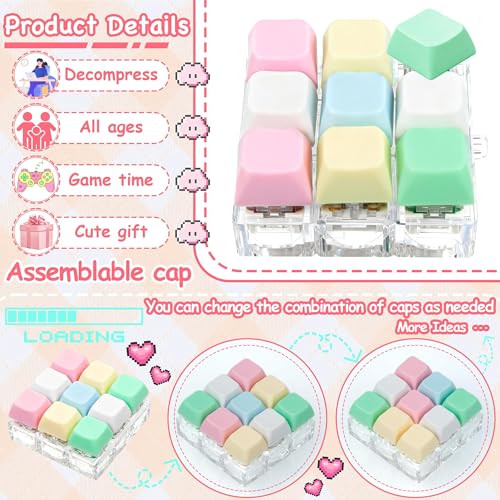 Keyboard Fidget Toy, Keyboard Keychain Fidget Toys, 9-in-1 Clicker Fidget Toy, Stress Relief Desk Decompression Button, Anxiety Relief Valentine's Day Gifts (5 Color-Yellow Pink Green) - color: 5 Color-yellow Pink Green