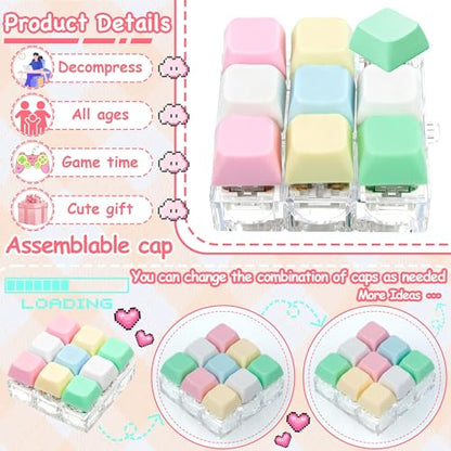 Keyboard Fidget Toy, Keyboard Keychain Fidget Toys, 9-in-1 Clicker Fidget Toy, Stress Relief Desk Decompression Button, Anxiety Relief Valentine's Day Gifts (5 Color-Yellow Pink Green) - color: 5 Color-yellow Pink Green