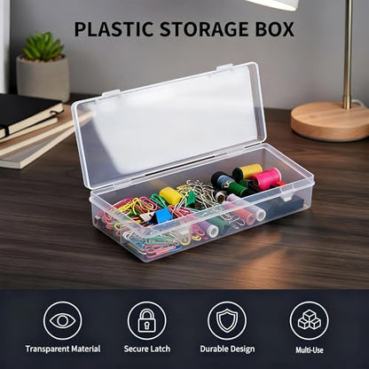 6 Pack Clear Plastic Storage Boxes with Hinged Lids, 6x2.6x1.2 Inches Long Rectangular Organizer for Diamond Art Accessories, Beads, Crafts