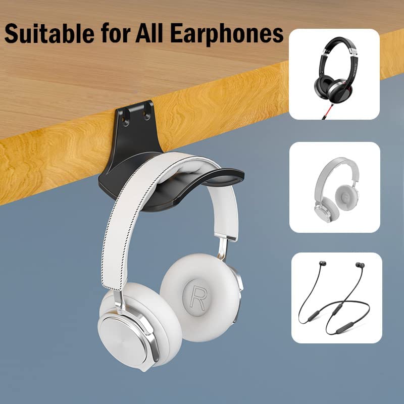 2-Pack Headphone Stand Hanger Wall Hooks, Save Space Headset Stand Holder for Universal Gaming Headset Airpods Max Sony Bose Beats, Strong Adhesive with Screws, White - color: White L(2 Pack)