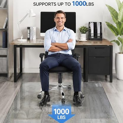 40 x 48 Inch Glass Chair Mat, 1/5 Inch Thick Tempered Glass Office Chair Mat for Carpet and Hardwood Floors, Heavy Duty Clear Computer Desk Floor Protector with 4 Anti-Slip Pads - size: 48" x 40"
