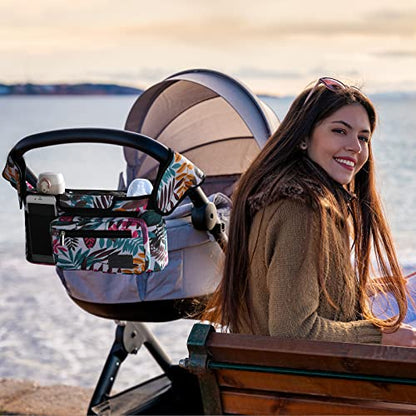 Momcozy Universal Stroller Organizer, 2 Insulated Cup Holders, Removable Zip Pocket, Adjustable Straps, Large Capacity Baby Essentials Compact Design, Fits Any Stroller (Multicolor) - color: Multicolor